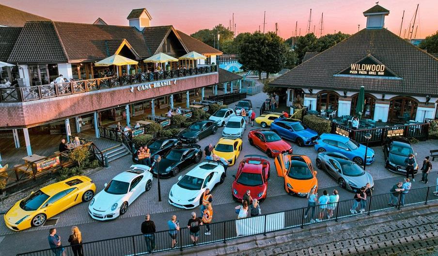 Cars gathered at Port Solent